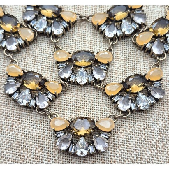 NWT J.Crew Gold Tone Statement  Necklace Amber Honey Color & Clear Stones 19" - Picture 3 of 7